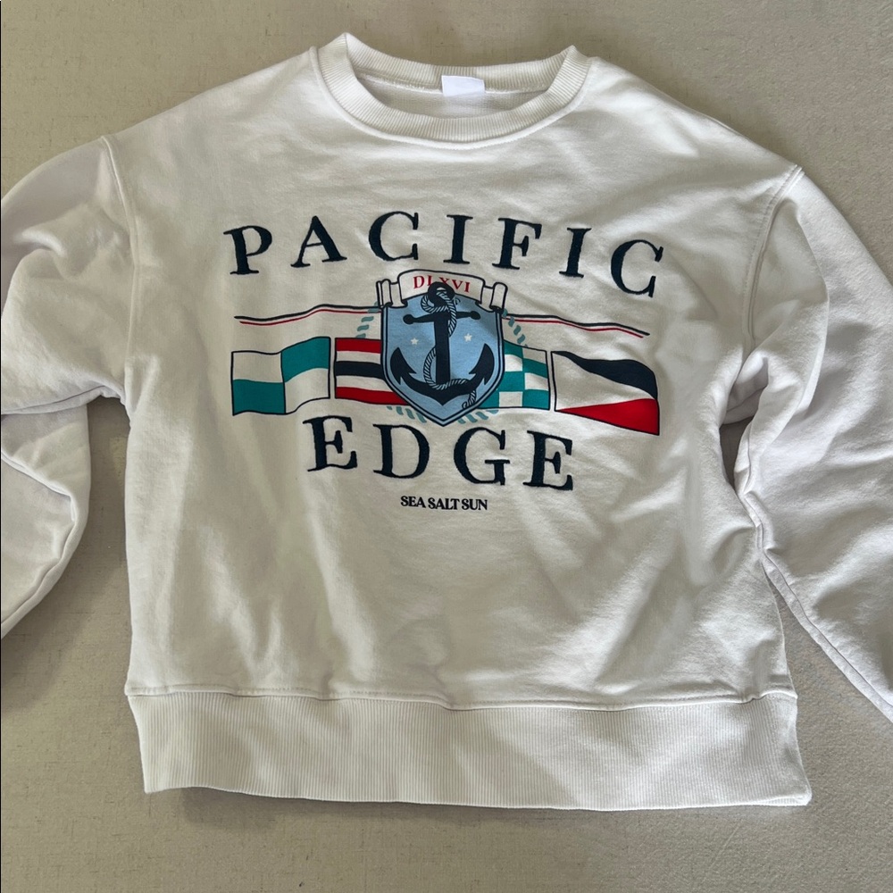 Zara White Crewneck Sweatshirt with Nautical Graphic